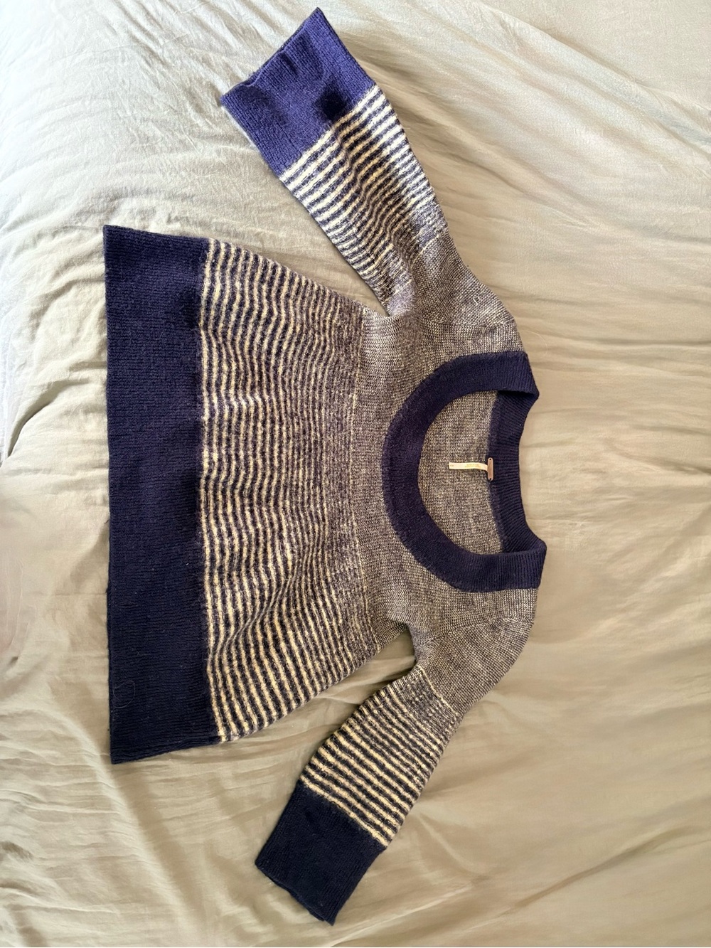 Free People Navy and Yellow Striped Scoop-Neck Sweater